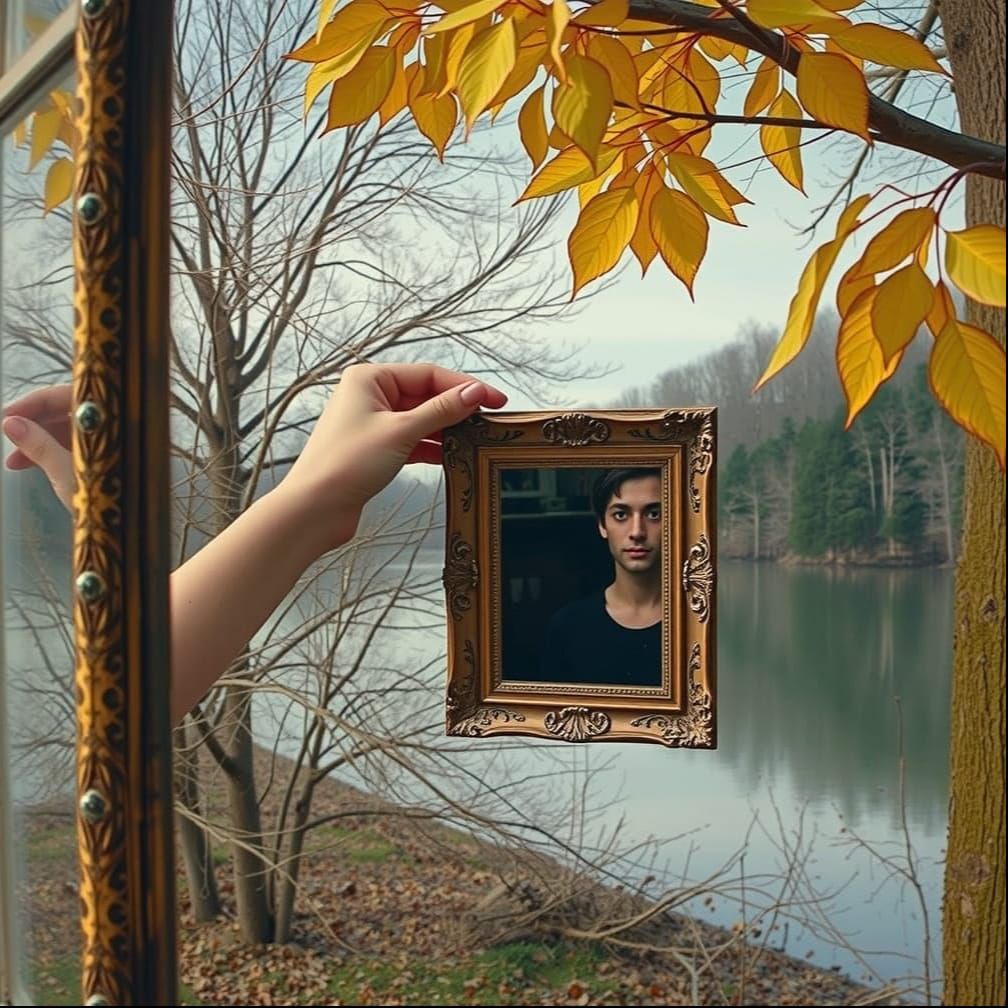 Surreal Reflection: Hand Emerging from Mirror