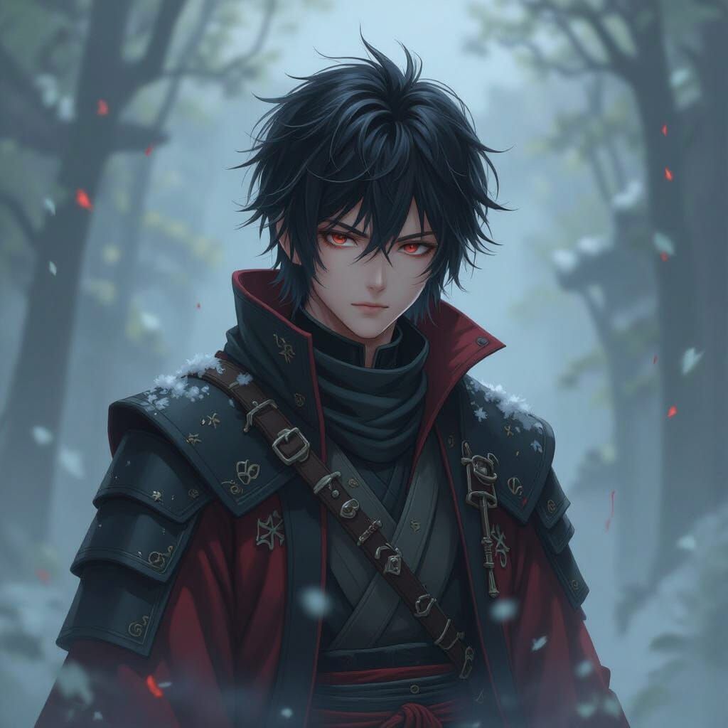 17-Year-Old Anime Boy in Red Kimono with Sword