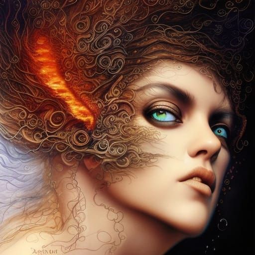 Elemental Fire and Water Twins in Intricate Detail