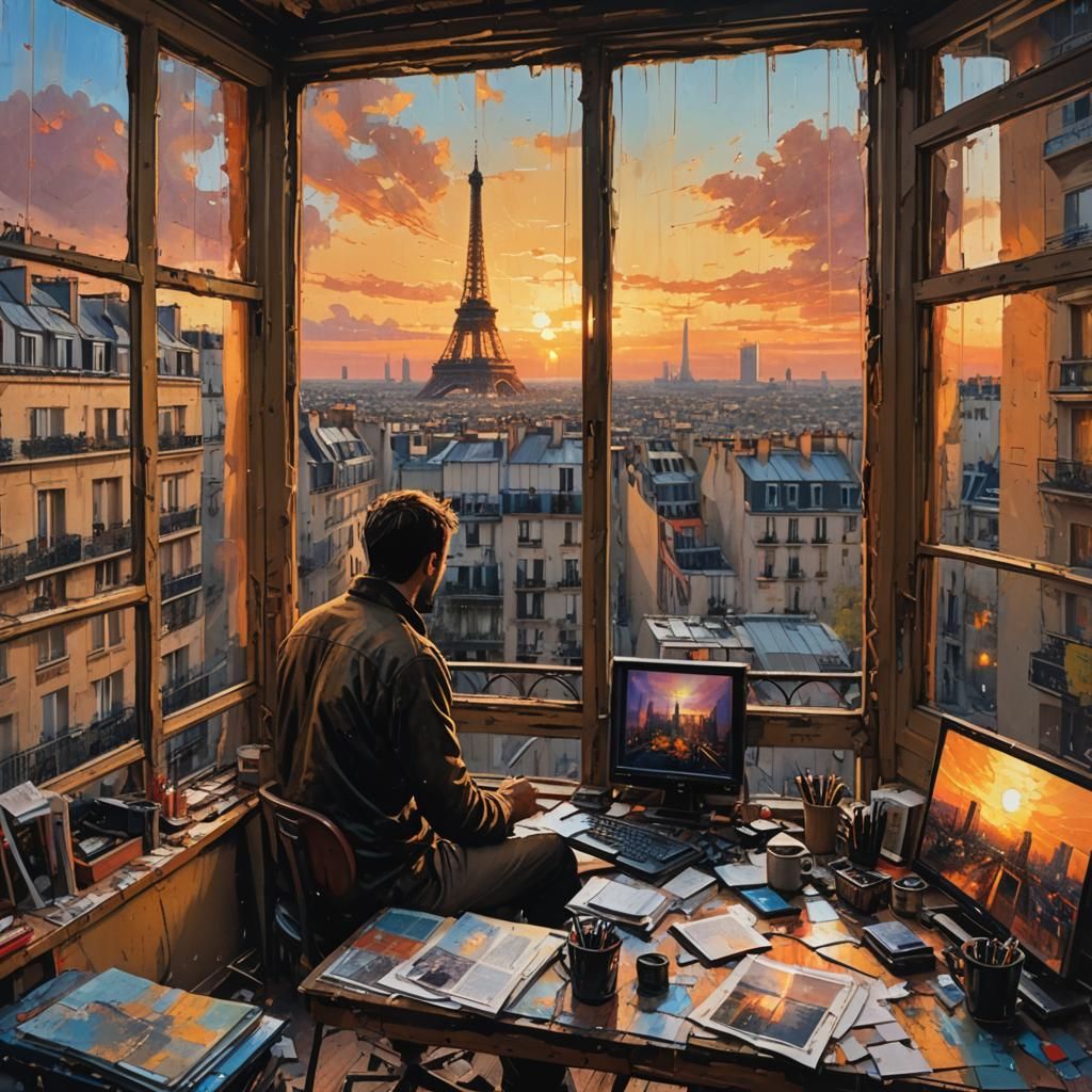Paris Sunset View: Detailed Matte Painting