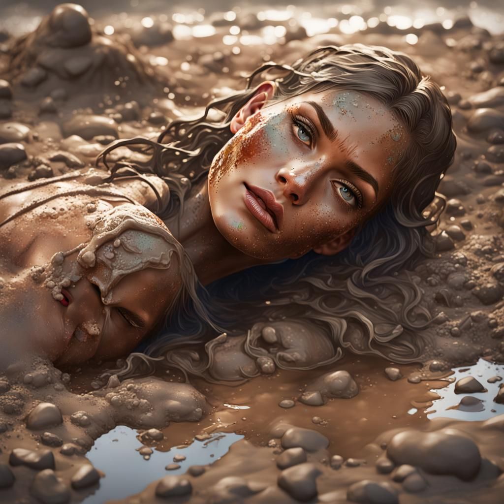 Bikini Girl in Mud: Hyperdetailed Portrait