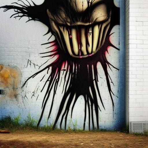 Surreal Graffiti Horror Artwork with Spray Paint