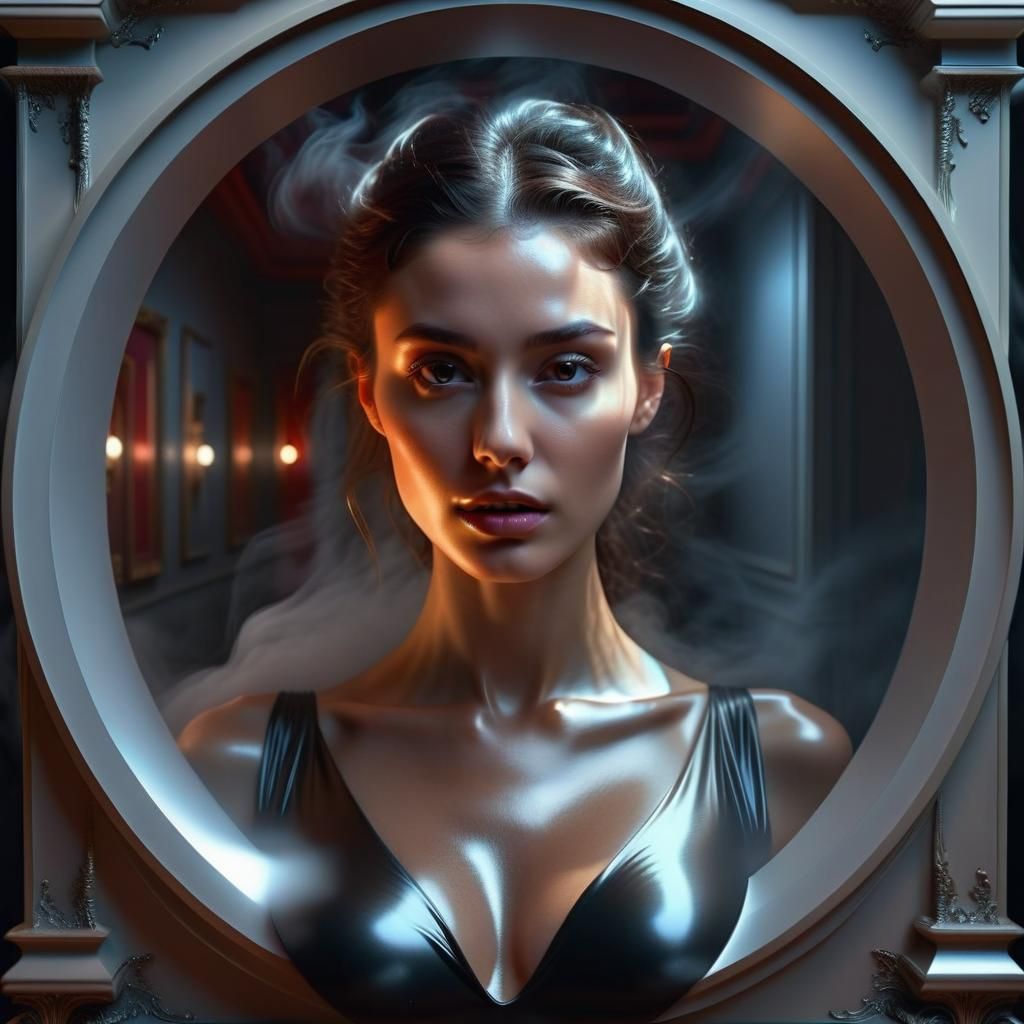 Ethereal Woman Emerging from Illusion, in Dystopian Style