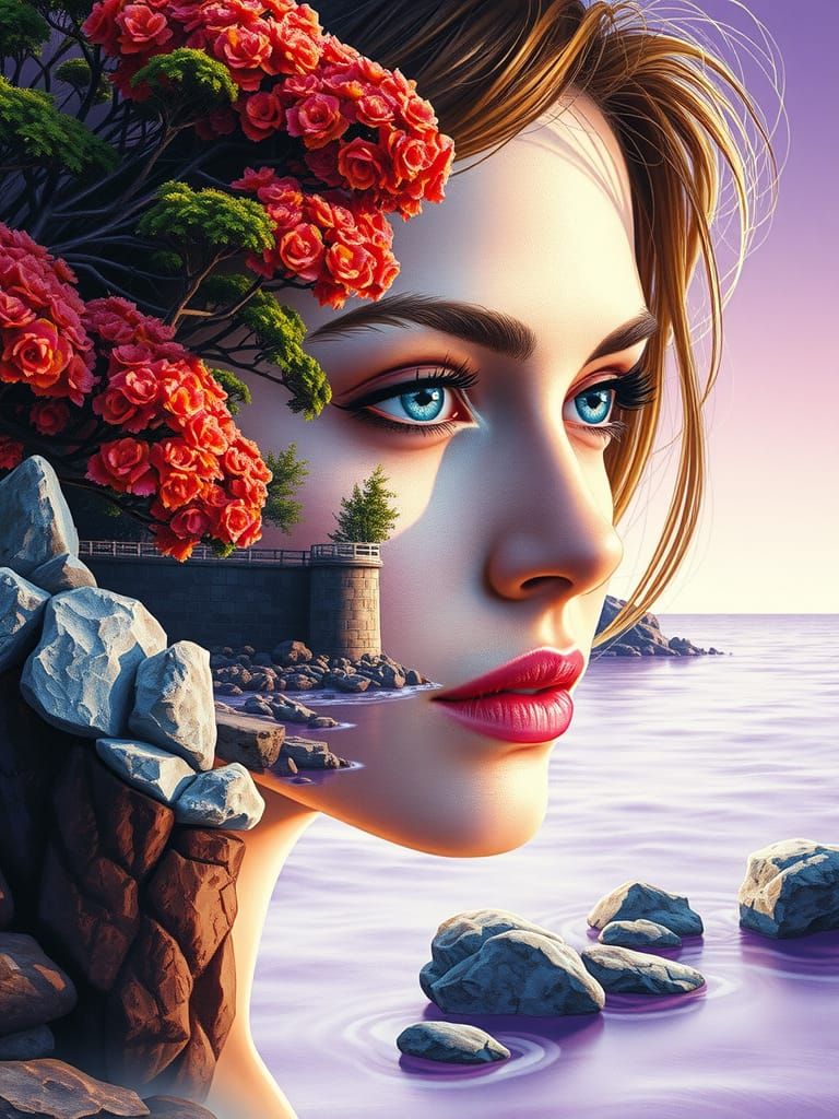 Neo-Impressionist Seaside Portrait in 4D Oil Colors