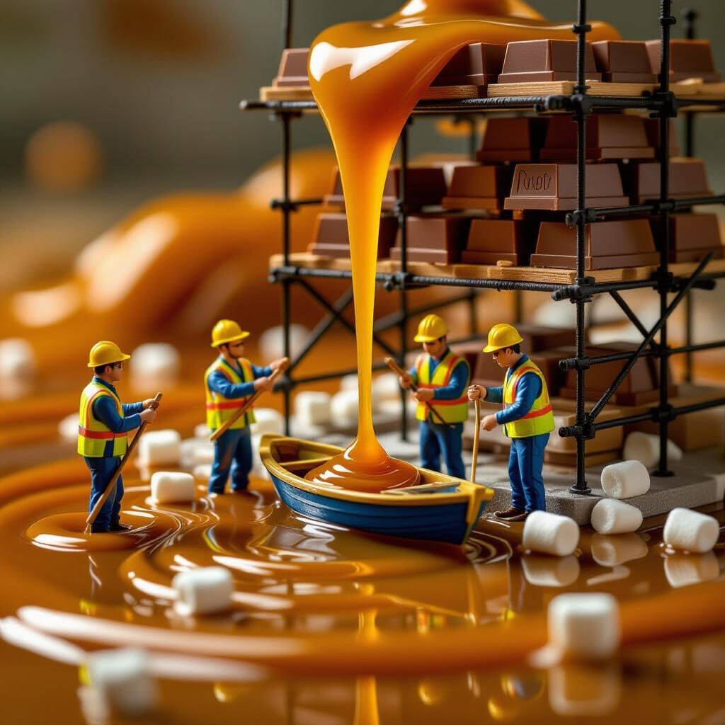 Tiny Construction Workers Build Caramel Diorama Scene