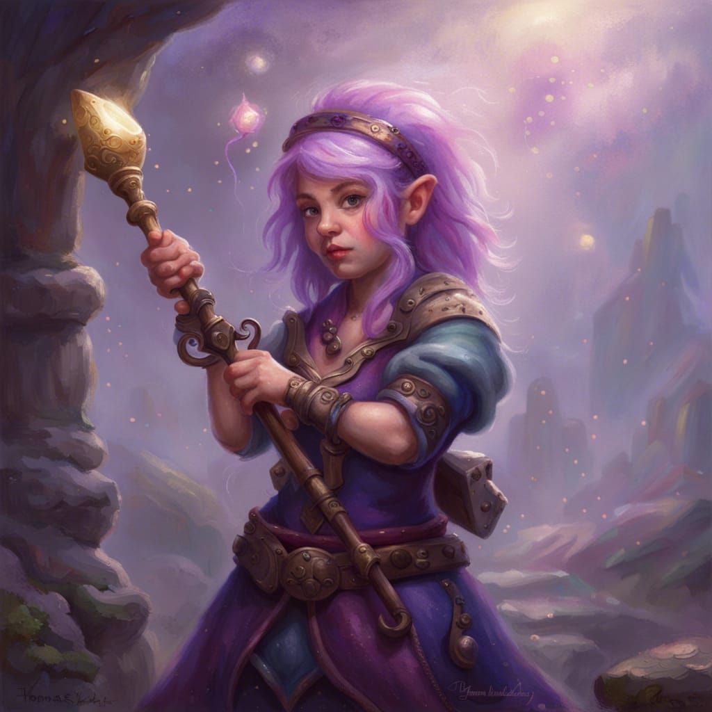 Gnome Bard with Mace in Ethereal Fantasy Style