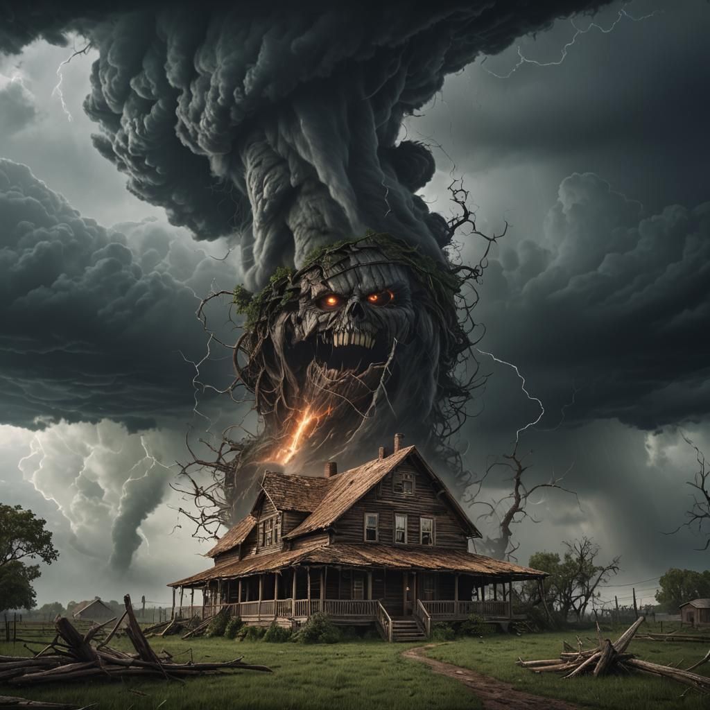 Towering Tornado Lifts Farmhouse in Stormy Sky
