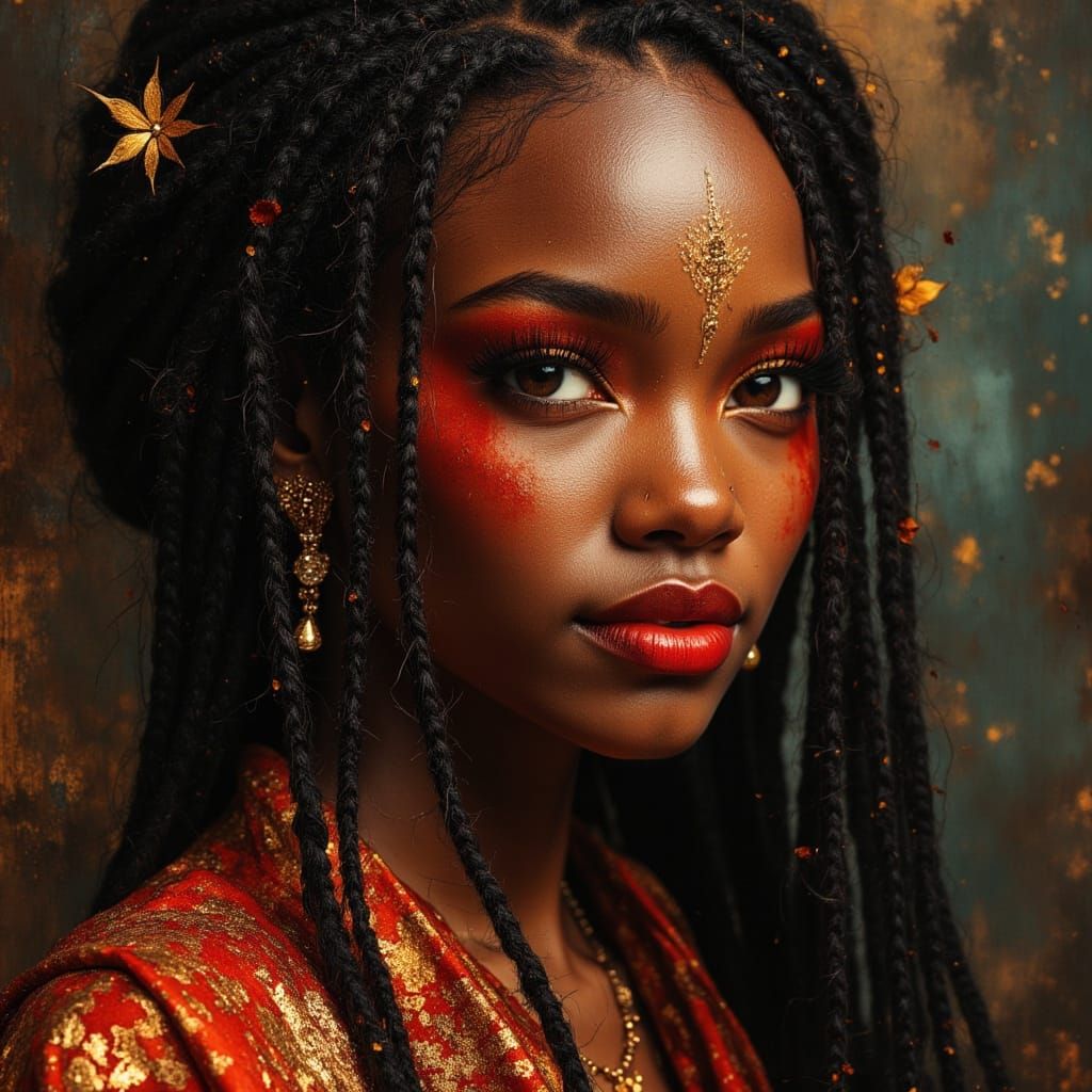 Elegant African Goddess in Divine Oil Painting Style