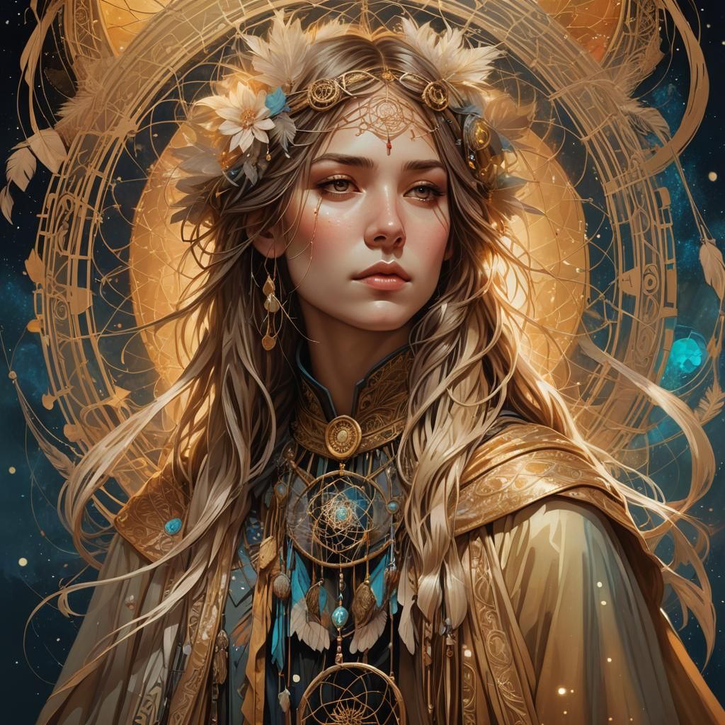 Musician in Golden Light: Surreal Art Nouveau Portrait