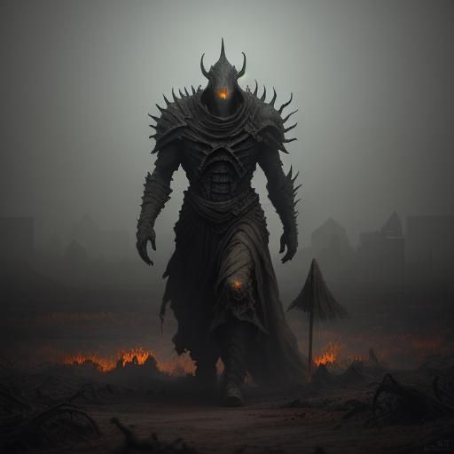 Gravel Colossus in Abandoned Cityscape, Dark Fantasy Art