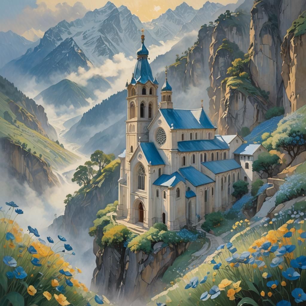 French Church in Misty Himalayas