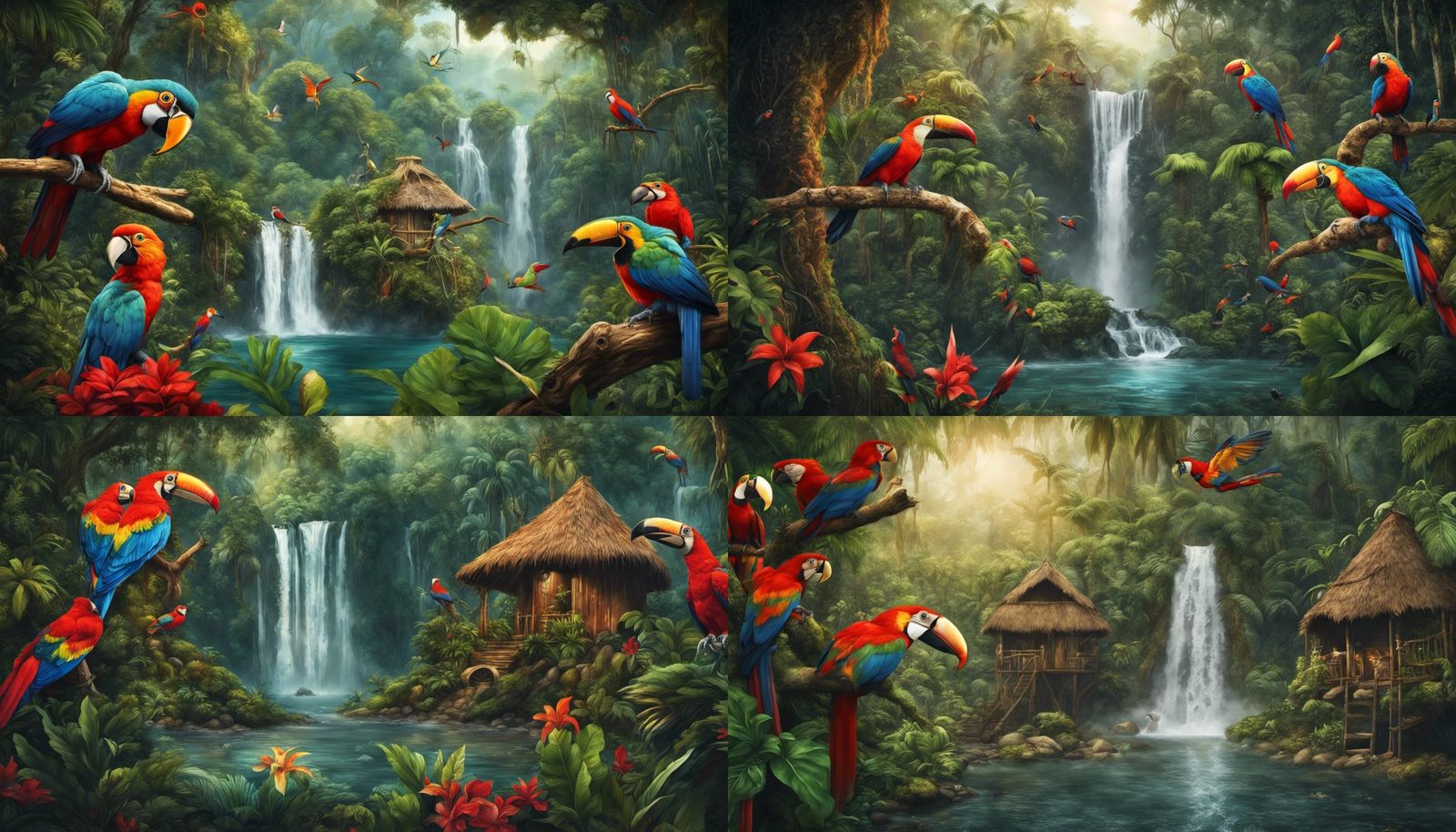 Brazilian Rainforest with Macaws: Digital Art
