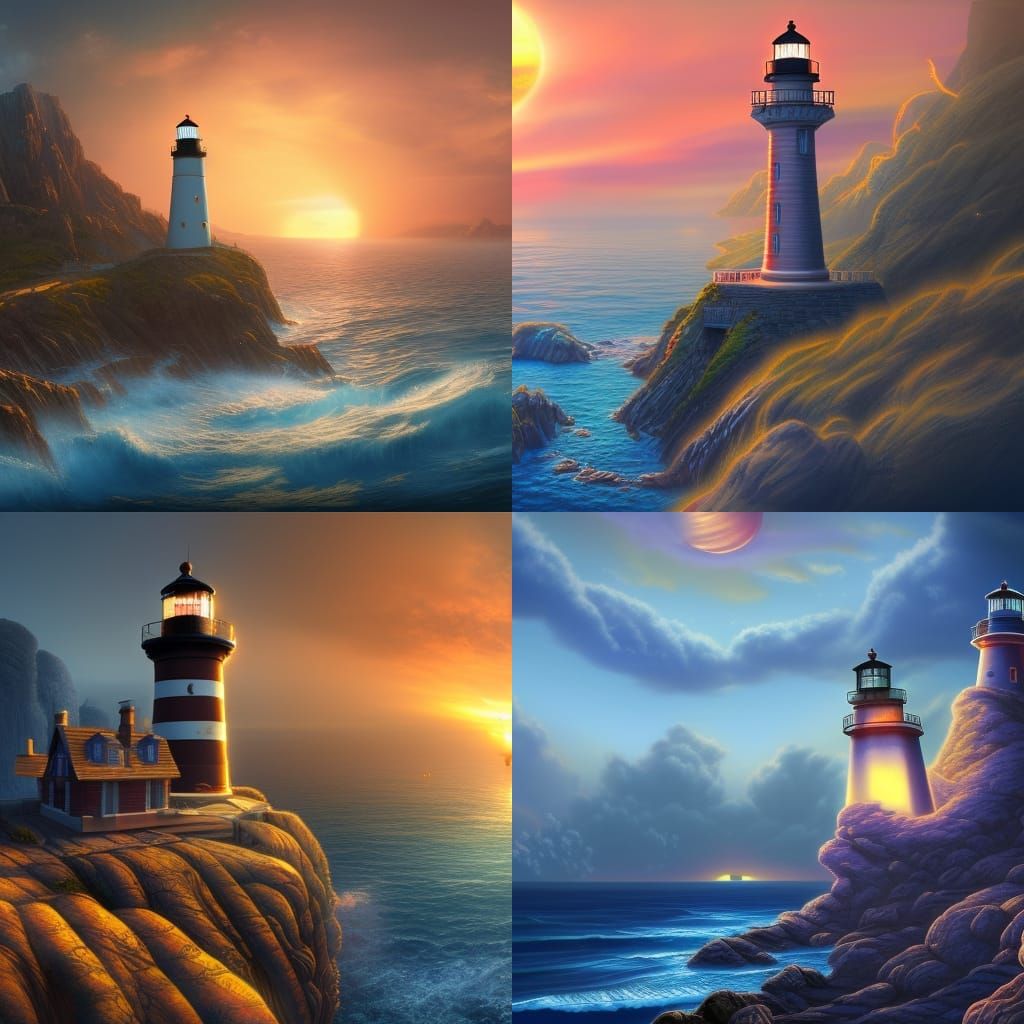 Sapphire Lighthouse at Sunset: Fantasy Concept Art