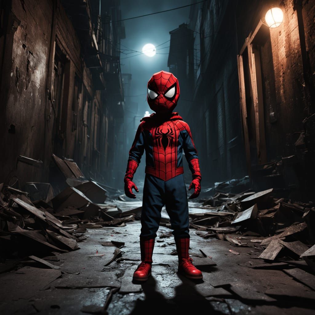 Mysterious Spider-Man Baby Stands in Abandoned Alleyway