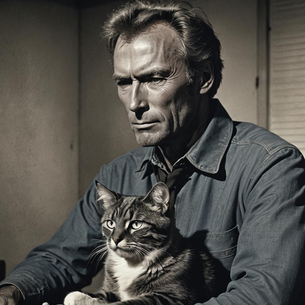 Clint Eastwood stroking a cat