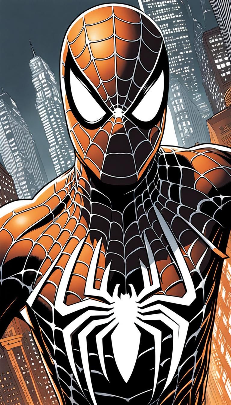Black and Orange Spiderman in Comic Book Art