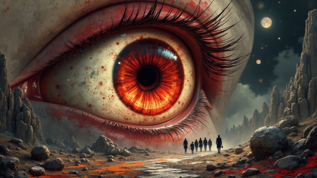 Colossal Eye Erupts from Ground, Dark Fantasy Style