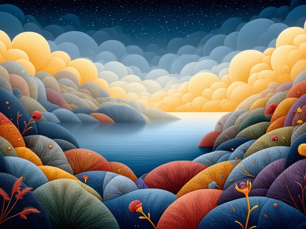 Dreamlike Fantasy Landscape in Sumi-e Renaissance Style