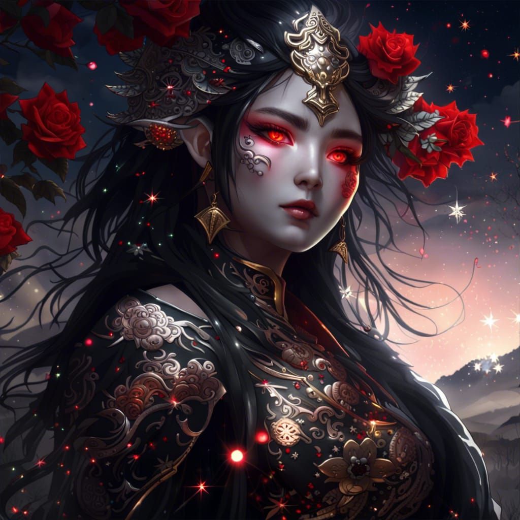 Mythological Japanese Yadokai with Glowing Stars