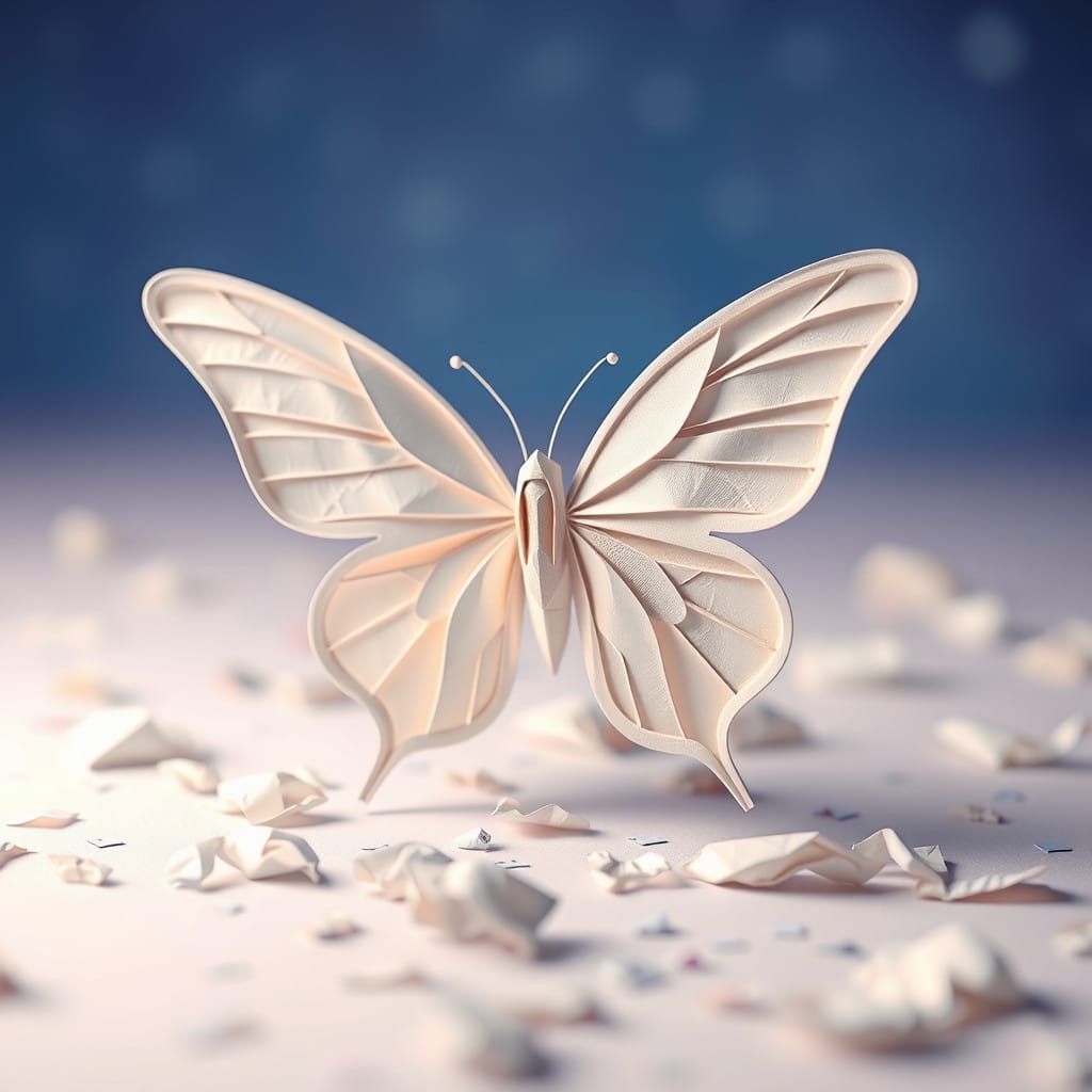 Whimsical Papercraft Butterfly Under Starry Night Sky