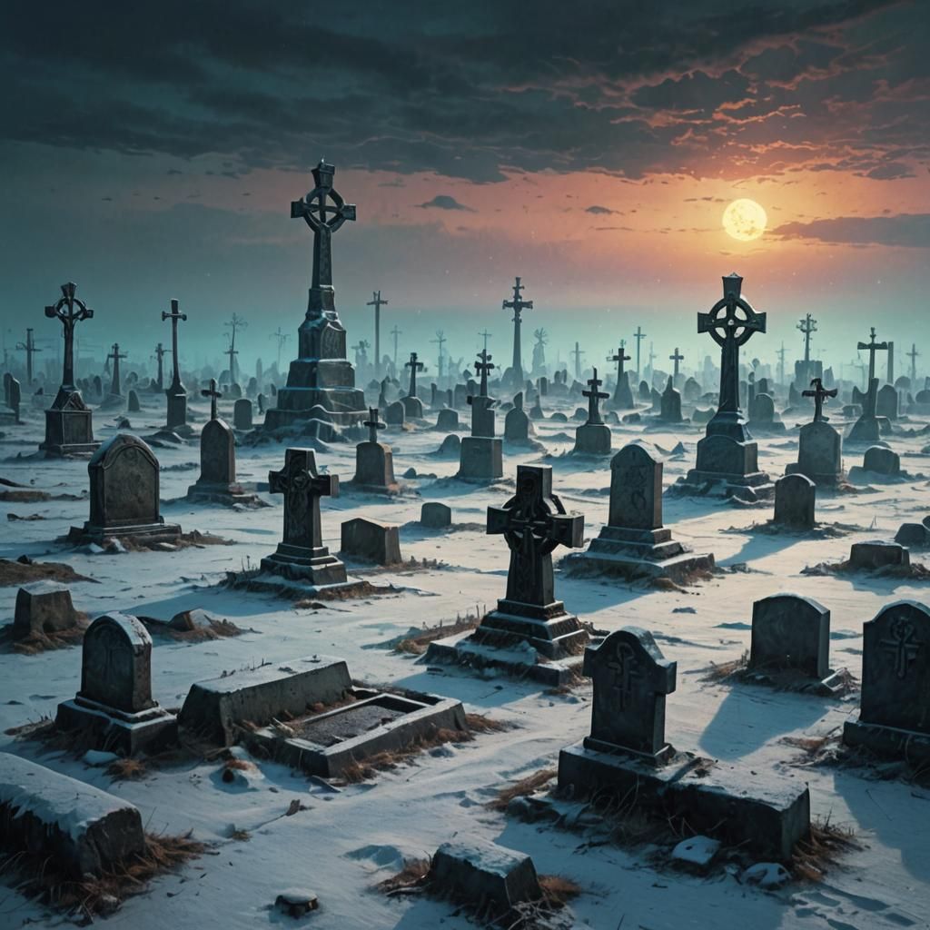 Icy Wasteland Cemetery with Celtic Crosses