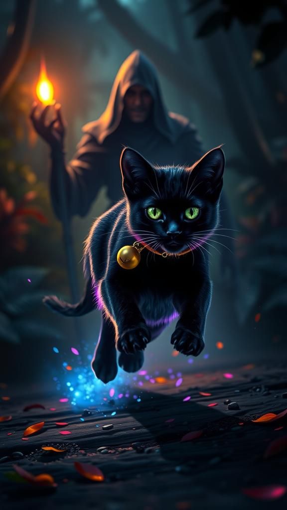 Black Cat's Mystical Jungle Sprint in Anime Style