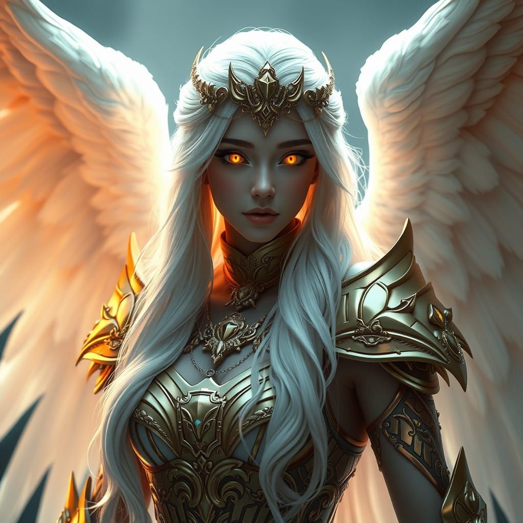 Glowing Angel Warrior with Golden Armor