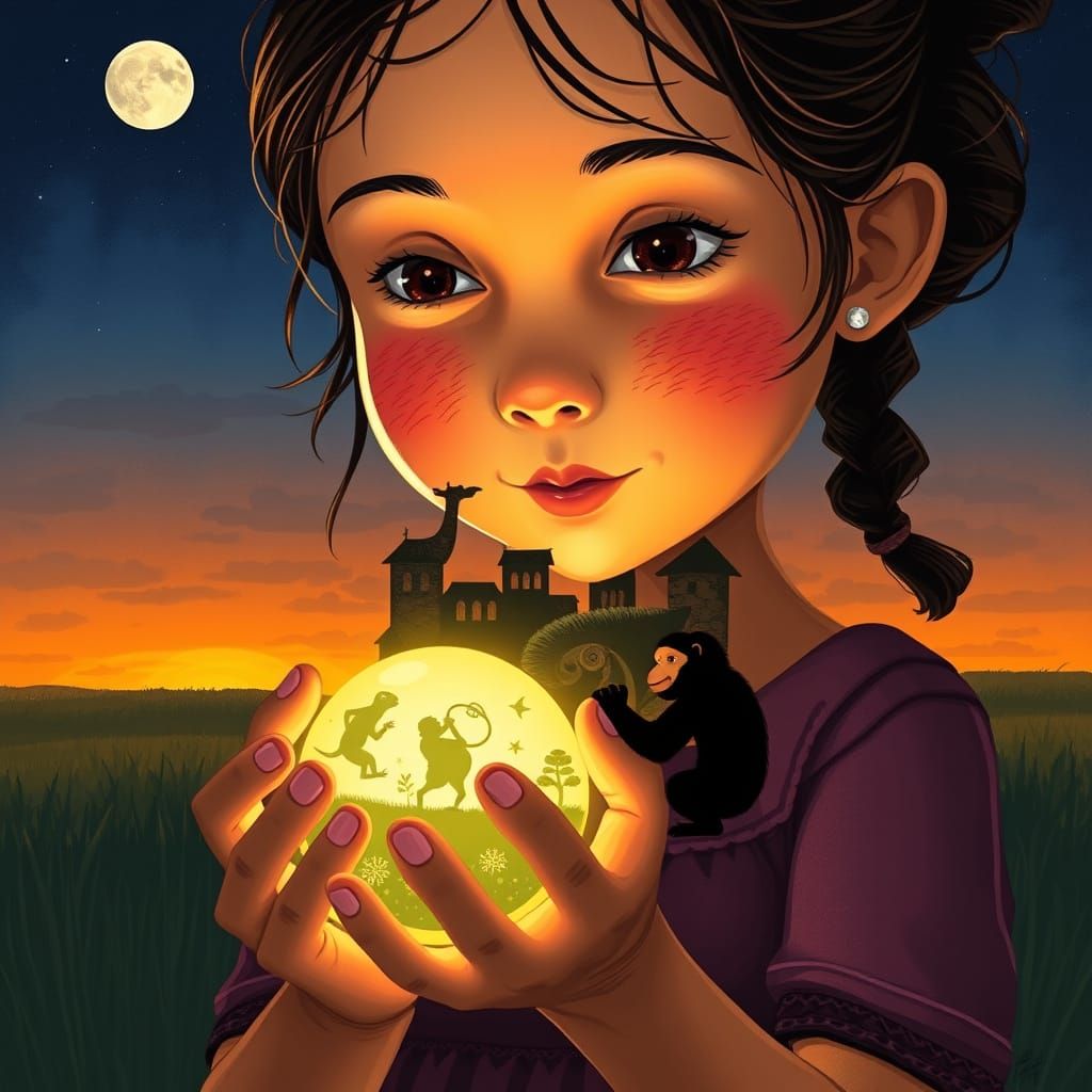 Girl Holds Orb Projecting Vivid Animal Images