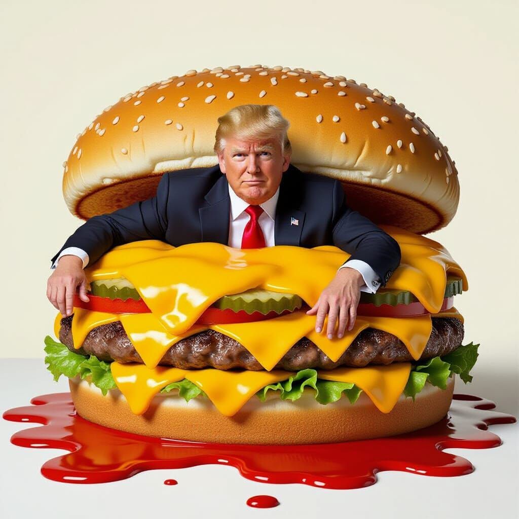 Surreal Cheeseburger Emergence in Pop Art Style