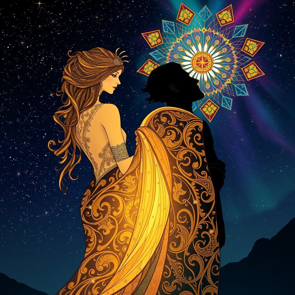 Ethereal Silhouettes in Whimsical Art Nouveau Evening Attire...