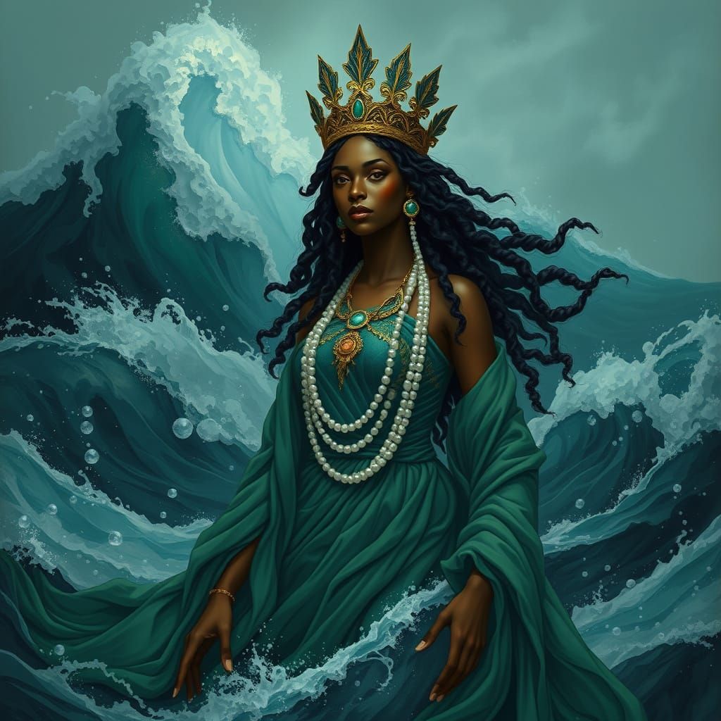 Goddess Yemaya in a Turbulent Ocean