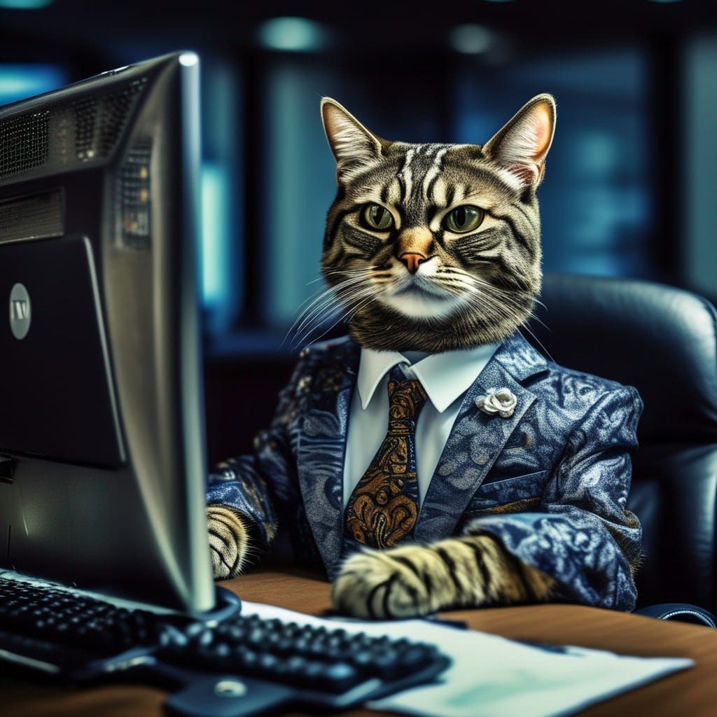 Cat Office Portrait in Hyperrealistic Style