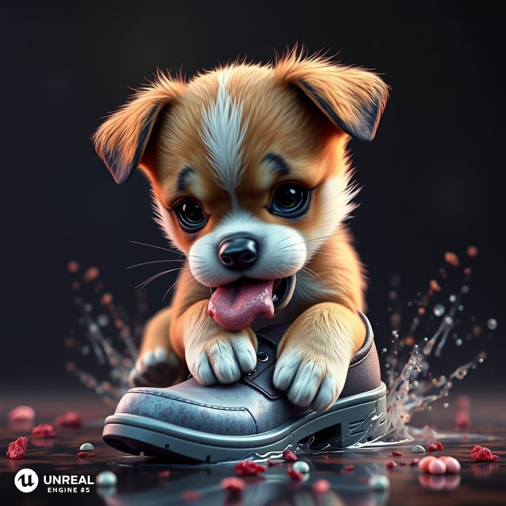 Cute Puppy Eating Shoe: Fantasy Concept Art