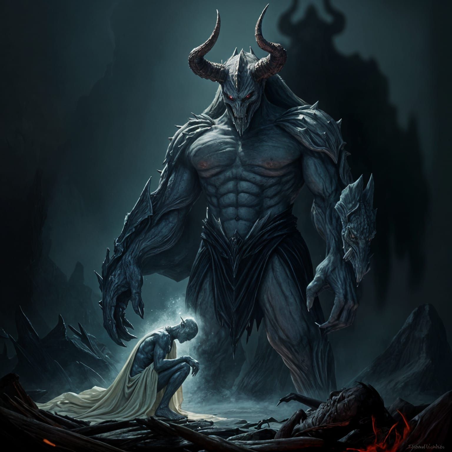 Grim Fantasy Creature Born from Guilt and Shame