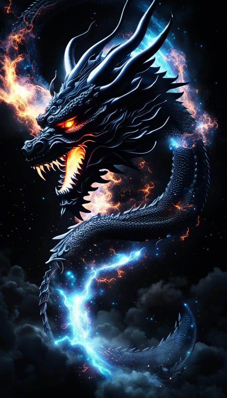 Infinity Dragon God in Dark Galactic Landscape