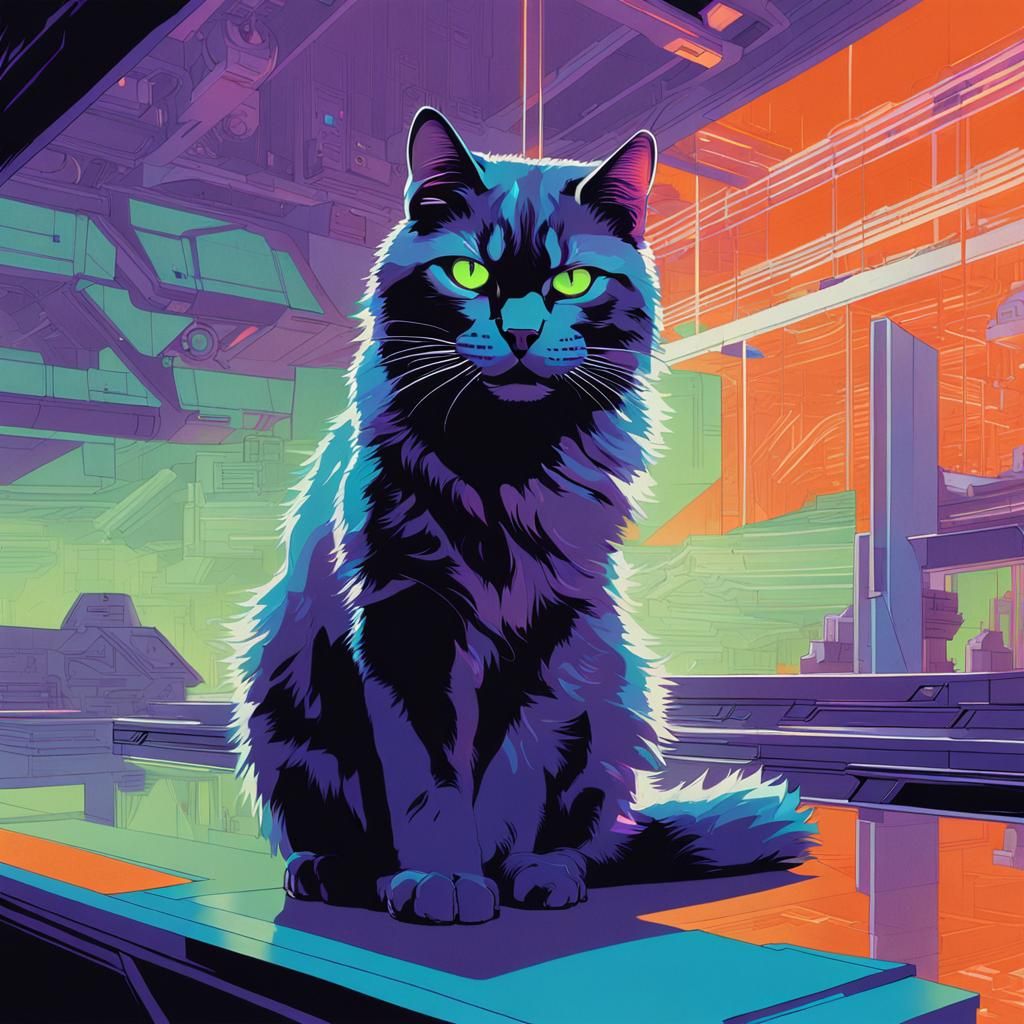 Cat's Futuristic Chase in Neon Laboratory