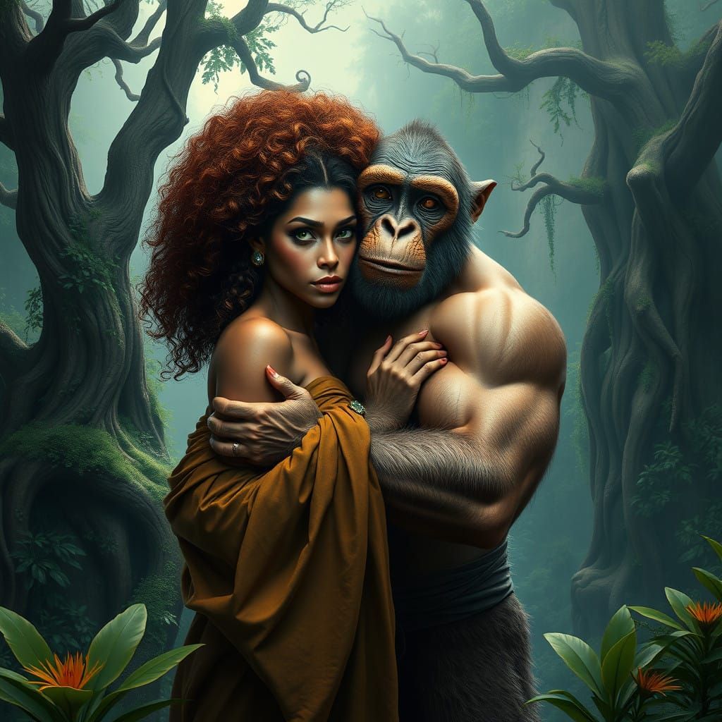 Tender Primates in Enchanted Jungle Elegance