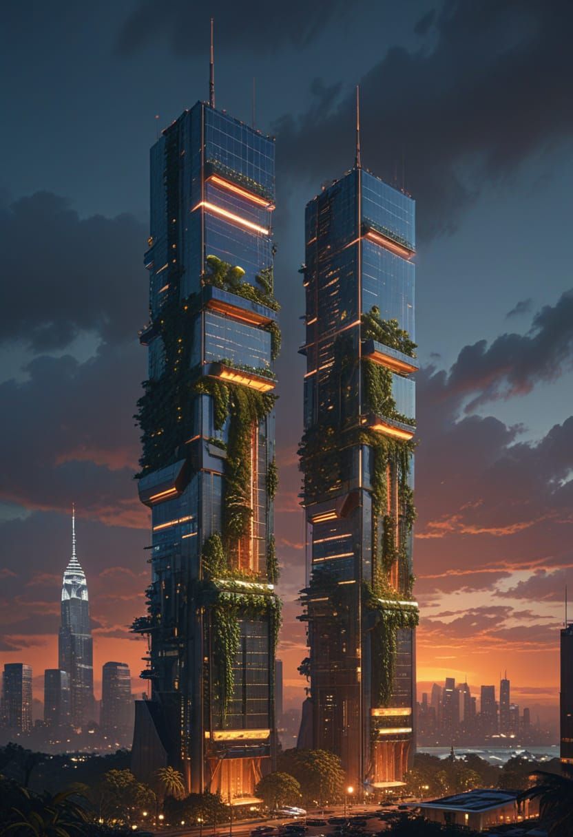 Futuristic Twin Towers Reborn as Eco-Arcologies
