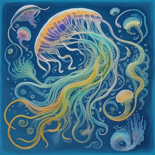 Vibrant Jellyfish in Gouache Style