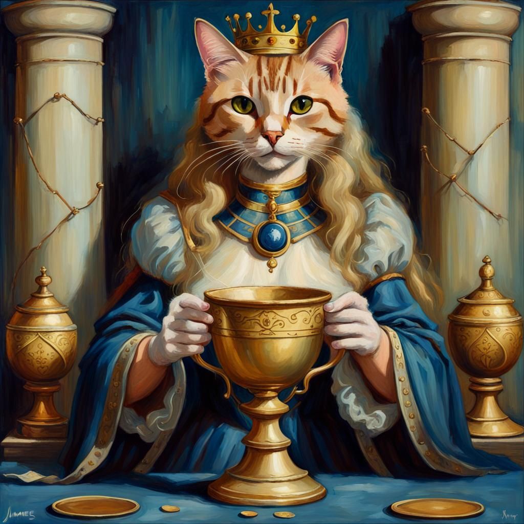 Queen of Cups Tarot Card with Cats