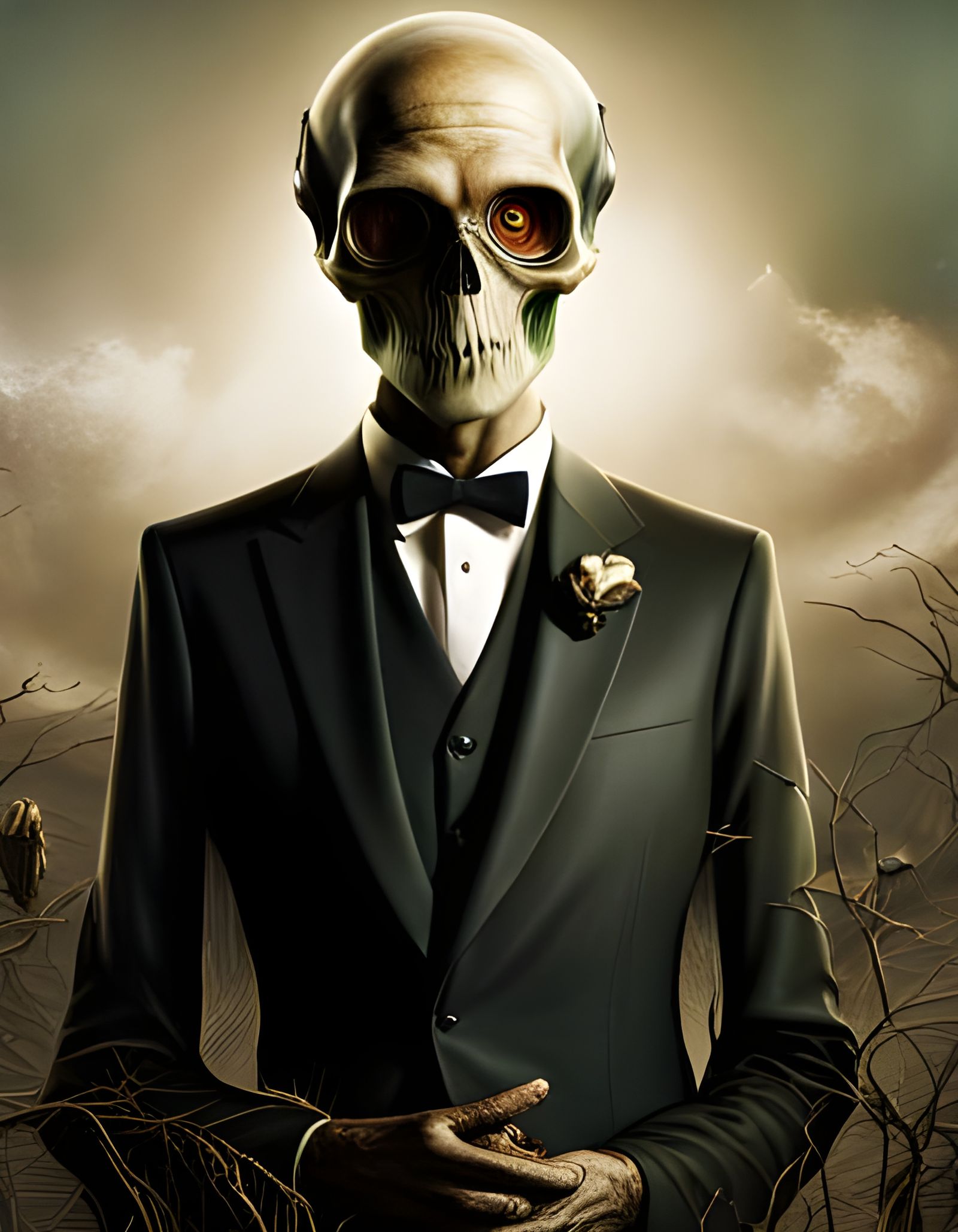 Hypnotic Alien Skeleton in Biopunk Style