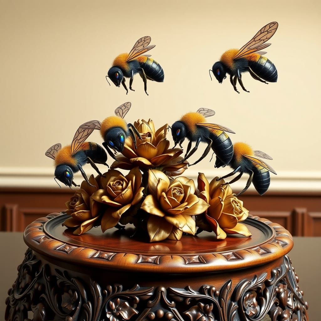 Bronze Bumblebee Sculpture in Art Nouveau Style