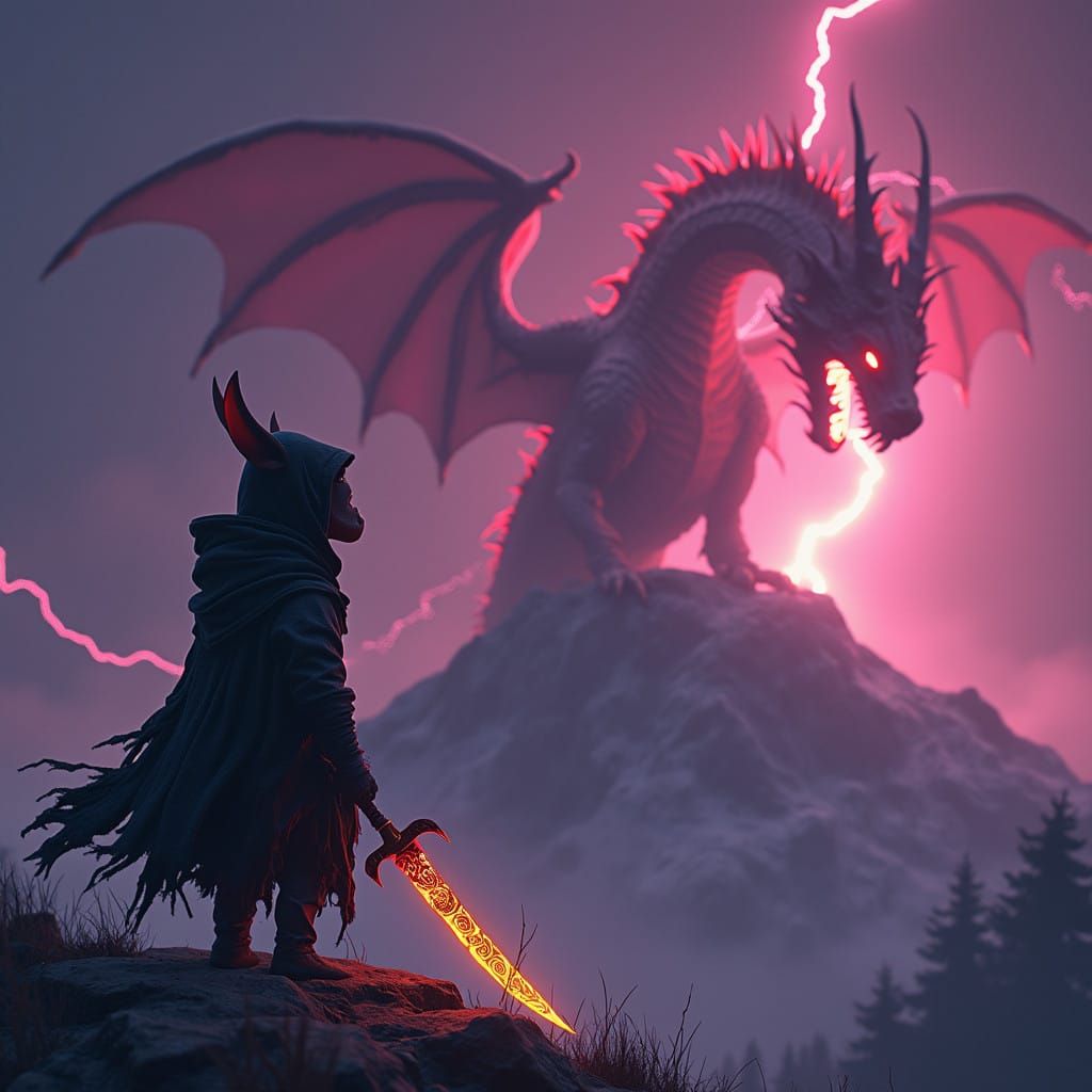 Heroic Thief Squimpus Confronts Majestic Red Dragon in Dark ...