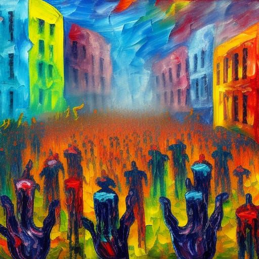 Zombie Horde in Expressionist Impasto Painting