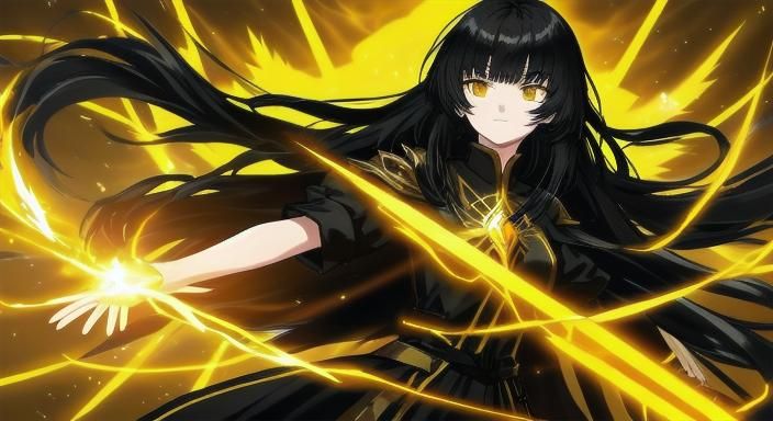 Fantasy Heroine in Golden Storm of Power