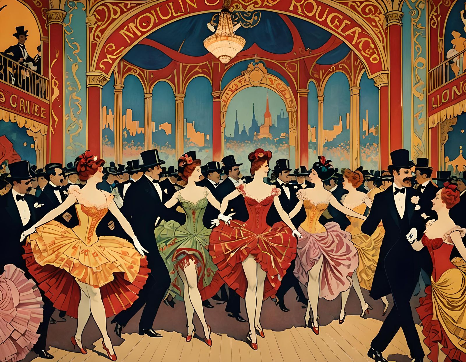Cancan Dancers at the Moulin Rouge: Art Nouveau Poster