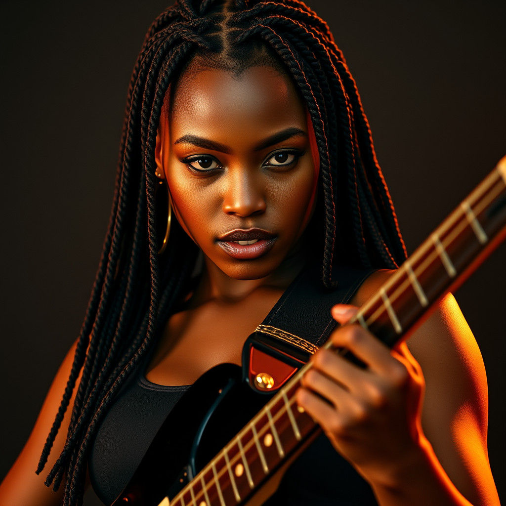 Black Woman Plays Guitar in Cinematic Style