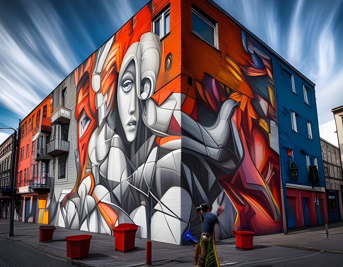 Hyperrealistic Street Art Mural in Photorealistic Style