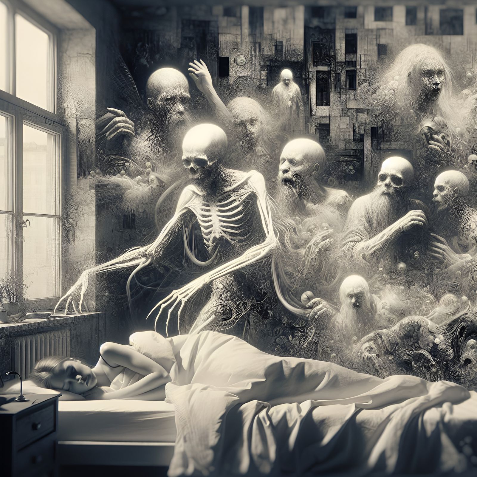 Eerie Ghostly Visitation in Post-Apocalyptic Bedroom