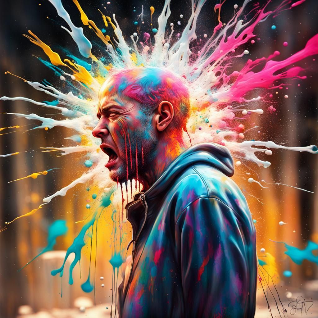 Exploding Head in Surreal Graffiti Art Style